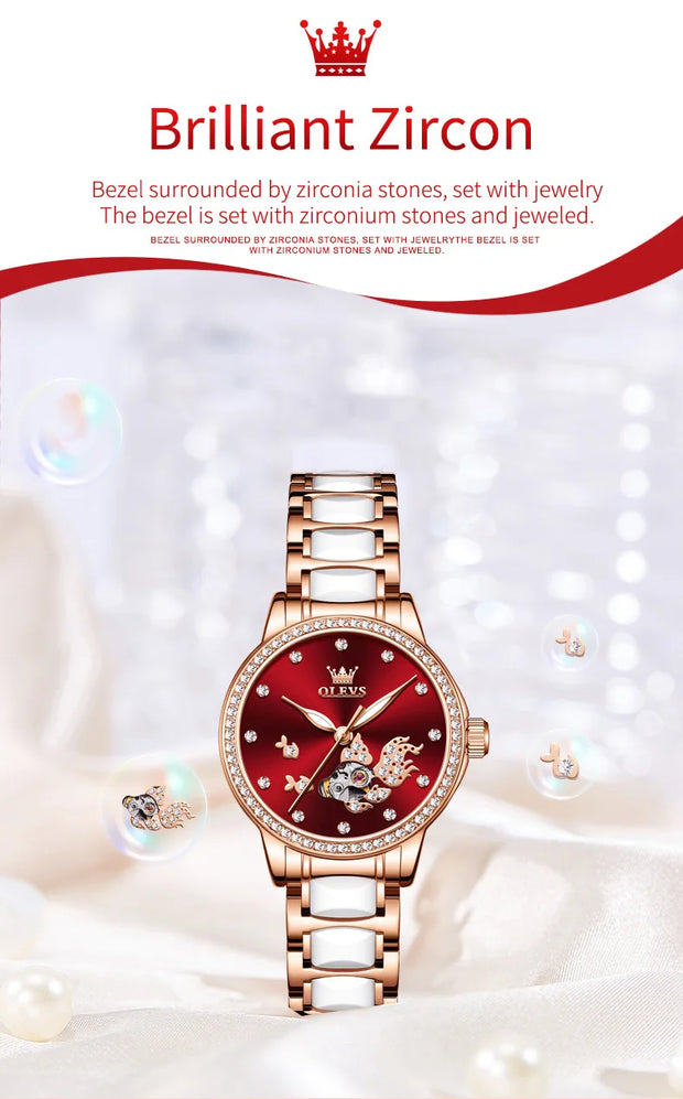 OLEVS Brand Women's Mechanical Watch Steel Strip Automatic Wristwatch Short and Eye-Catching