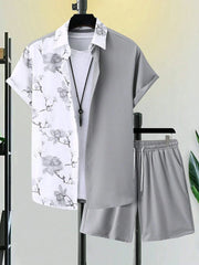 Men's Short-sleeved Shirt And Beach Shorts Set Flamingo Print Stylish Men's Casual Shirt Summer Vacation Party Men's Shorts