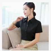 Fashion White Short Sleeve Women's Blouse Solid Tops for Autumn 2023 Ladies Work Shirt Eye Catching Basic Clothing