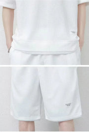 Breathable Comfortable Men's Training Clothes in Summer Two-piece Set with Printed Short-sleeved Top and Shorts Casual Waffle Design for M-3XL