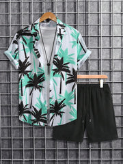 Men's Short-sleeved Shirt And Beach Shorts Set Flamingo Print Stylish Men's Casual Shirt Summer Vacation Party Men's Shorts