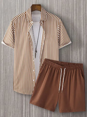 Two-piece set summer men's shirt and shorts set everyday casual men's short-sleeved shirt Street style men's beach shorts