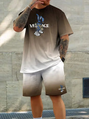 Breathable Men's T-shirt Set 3D Trend Printing Big-name Fashion Brand Short-sleeved Round Neck Fashion Clothing
