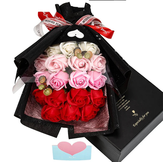 Hand Made Artificial 18 heads Rose Flowers Bouquet Gift Box Home Decoration Creative Valentine Birthday Party Graduation Gifts