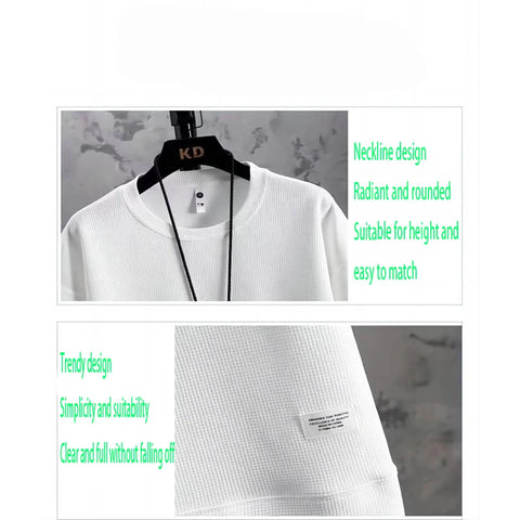 Breathable Comfortable Men's Training Clothes in Summer Two-piece Set with Printed Short-sleeved Top and Shorts Casual Waffle Design for M-3XL