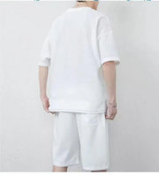 Breathable Comfortable Men's Training Clothes in Summer Two-piece Set with Printed Short-sleeved Top and Shorts Casual Waffle Design for M-3XL