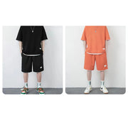 Breathable Comfortable Men's Training Clothes in Summer Two-piece Set with Printed Short-sleeved Top and Shorts Casual Waffle Design for M-3XL