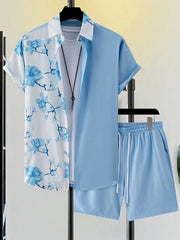 Men's Short-sleeved Shirt And Beach Shorts Set Flamingo Print Stylish Men's Casual Shirt Summer Vacation Party Men's Shorts