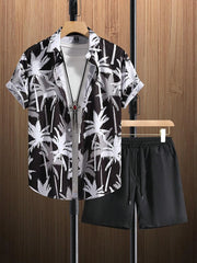Men's Short-sleeved Shirt And Beach Shorts Set Flamingo Print Stylish Men's Casual Shirt Summer Vacation Party Men's Shorts
